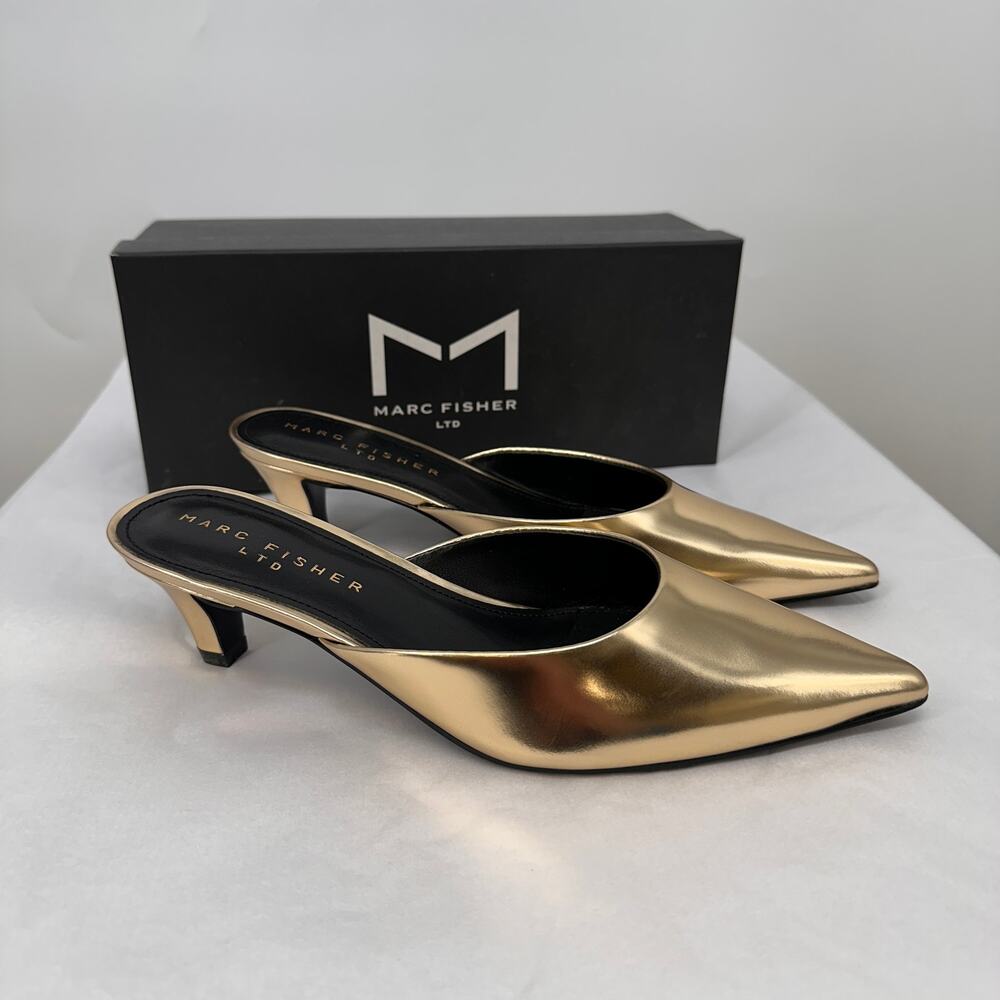 MARC FISHER New in Box Rosa Mule Heel in Gold Metallic // 7 - Picture 2 of 9